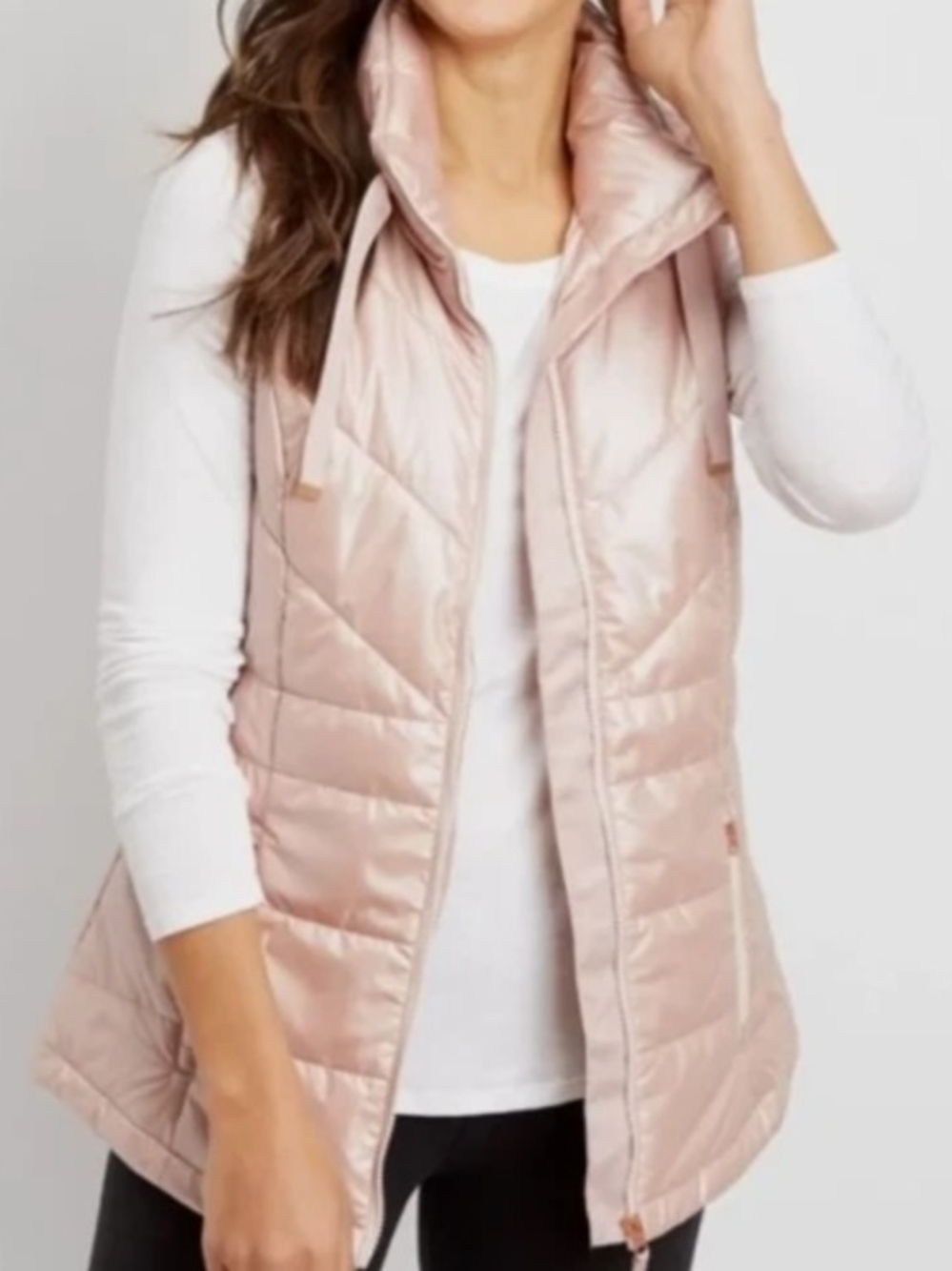 Maurices Quilted Hooded Puffer Vest In Blush Pink, SZ 1X, EUC